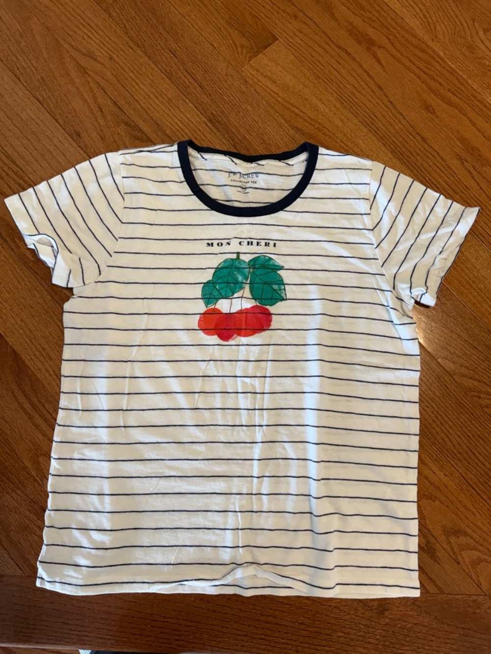 J. Crew White/Navy Striped Tee with Cherry Graphic